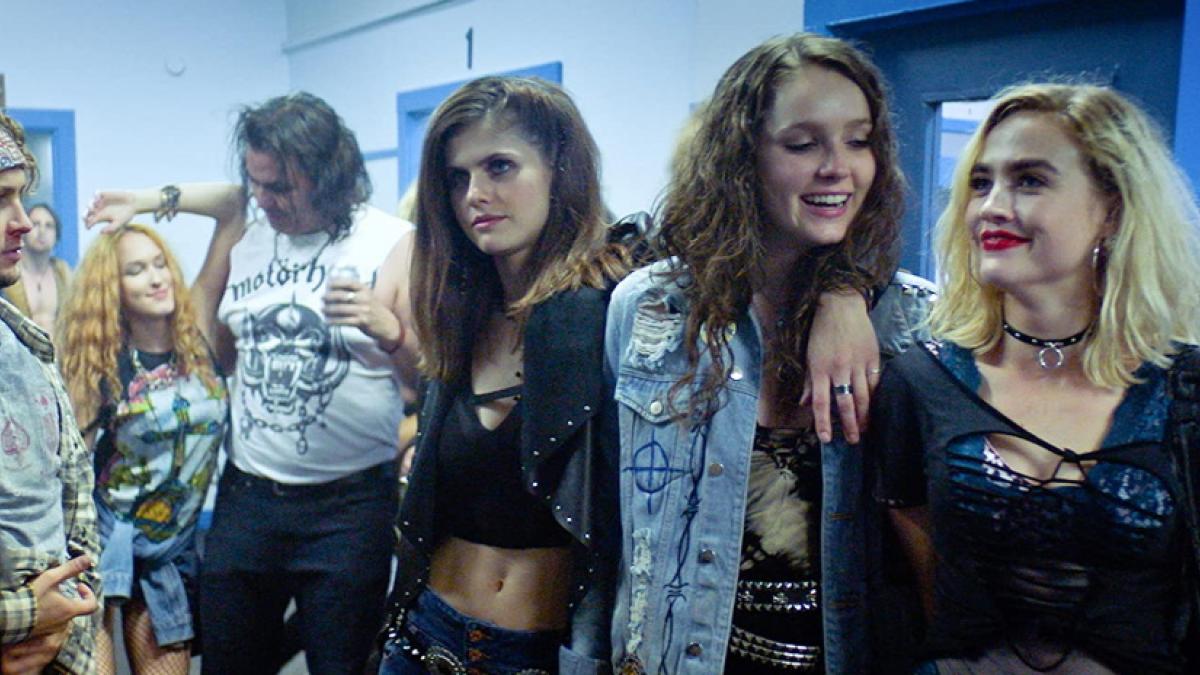 Three heavy metal fans (right to left: Maddie Hasson, Amy Forsyth, and Alexandra Daddario) embark on a night to remember in Marc Meyers' 'We Summon the Darkness'.