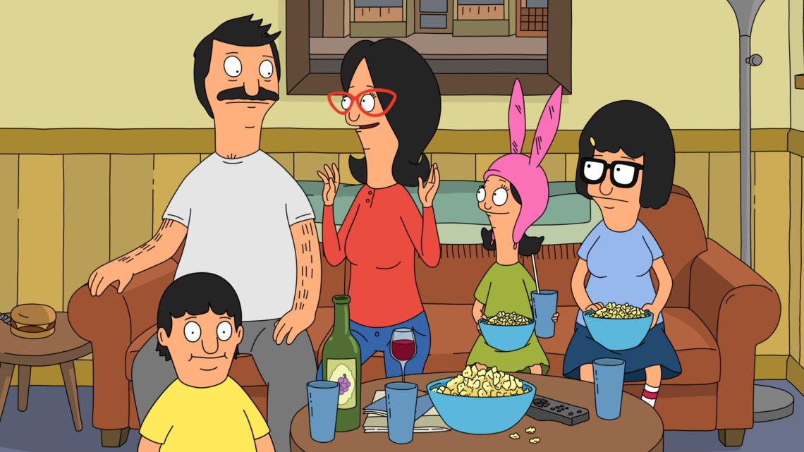 The Belcher family enjoys a night on the couch in 'Bob's Burgers'.