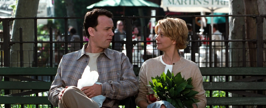 Joe Fox (Tom Hanks, left) and Kathleen Kelly (Meg Ryan) fall for each other online in 'You've Got Mail'.