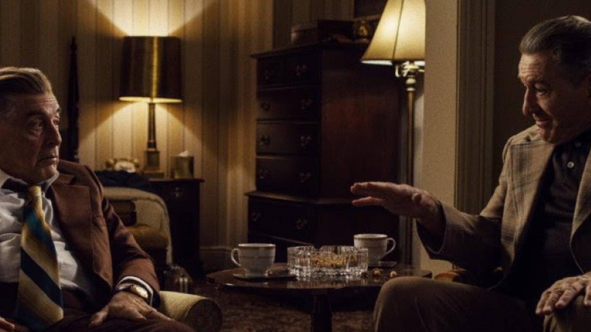 Jimmy Hoffa (Al Pacino, left) and Frank Sheeran (Robert De Niro) navigate a country of old men in Martin Scorsese's 'The Irishman'.