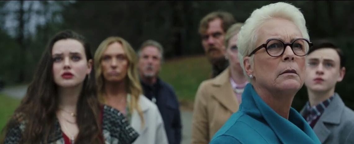 Eldest daughter Linda (Jamie Lee Curtis, right foreground) and the other members of the Thronby clan are all suspects in Rian Johnson's 'Knives Out'.